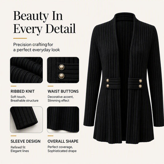 Women Ribbed Knit Open Front Cardigan