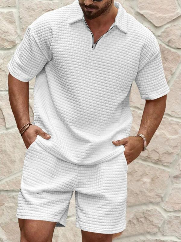 Men Casual Textured Polo & Shorts Co‑ord