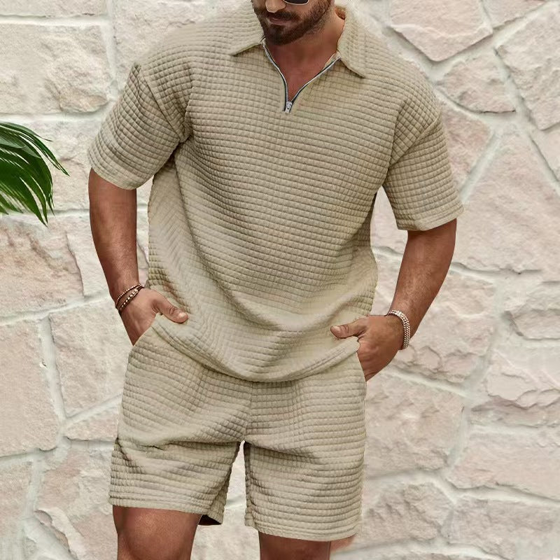 Men Casual Textured Polo & Shorts Co‑ord