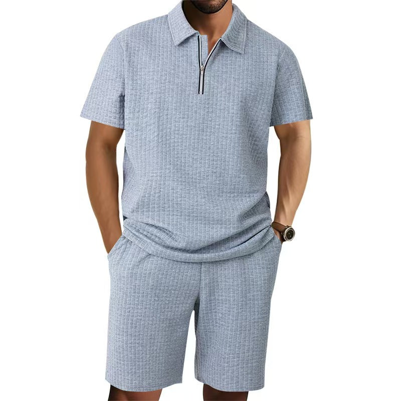 Men Casual Textured Polo & Shorts Co‑ord