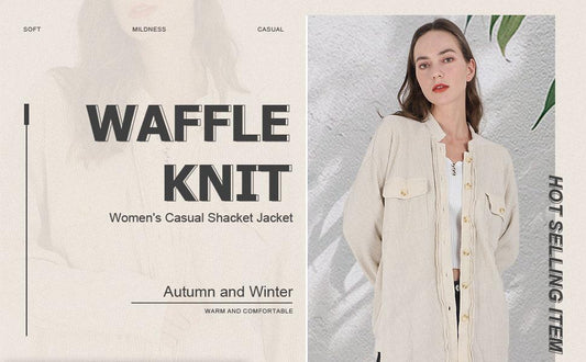Casual Waffle Knit Lapel Collar Oversized Shacket For Daily Wear