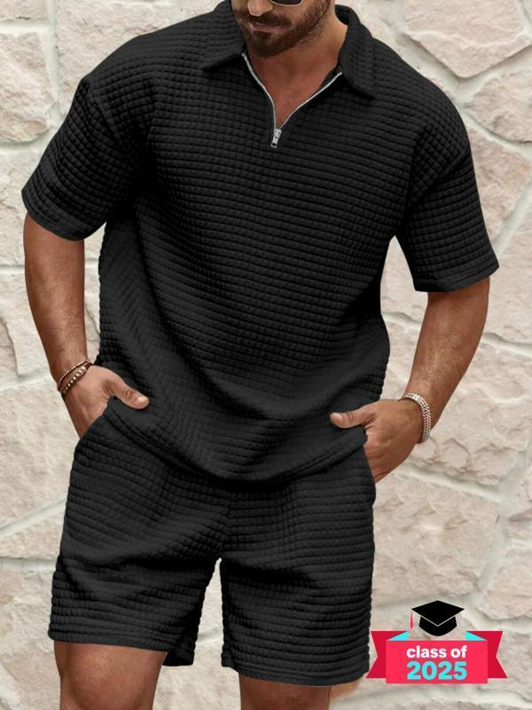 Men Casual Textured Polo & Shorts Co‑ord