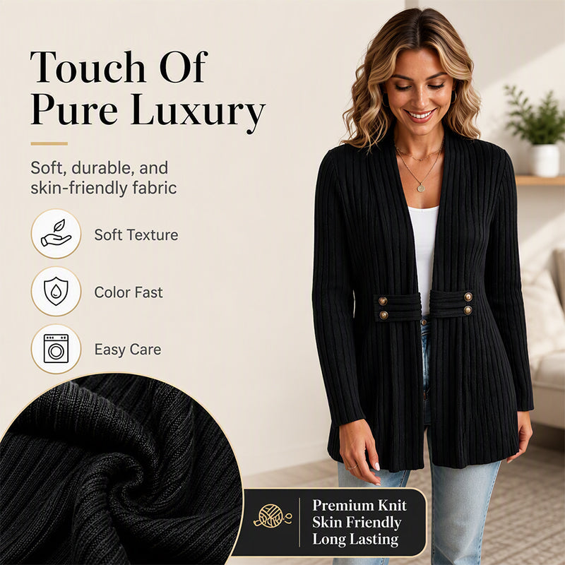 Women Ribbed Knit Open Front Cardigan