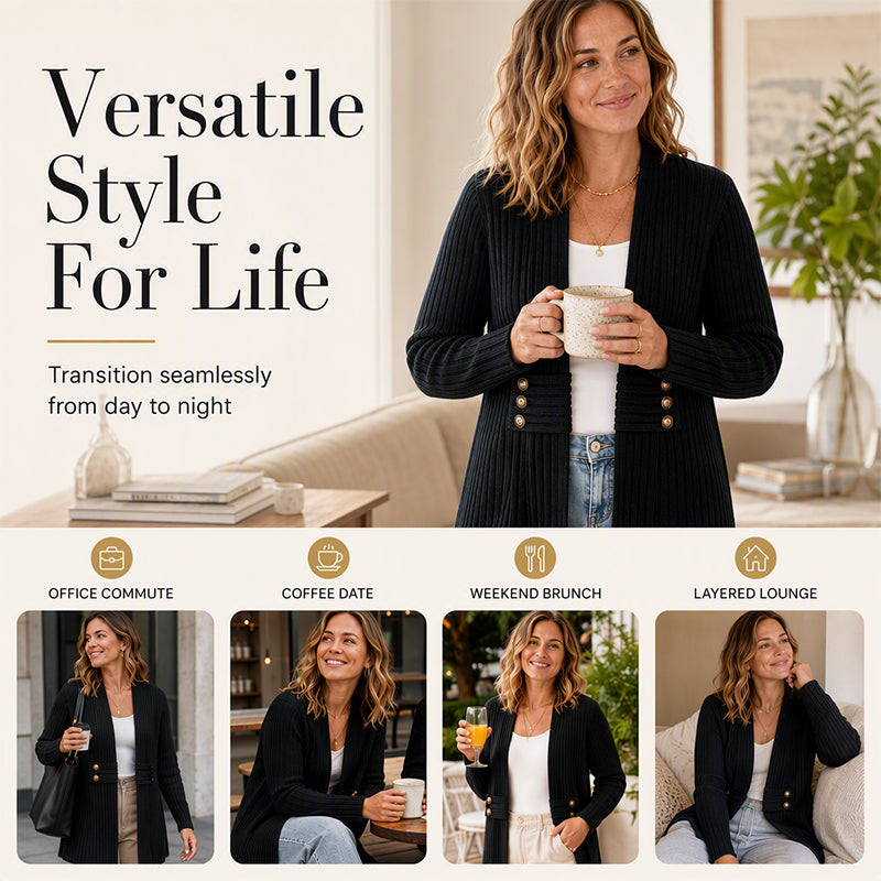 Women Ribbed Knit Open Front Cardigan