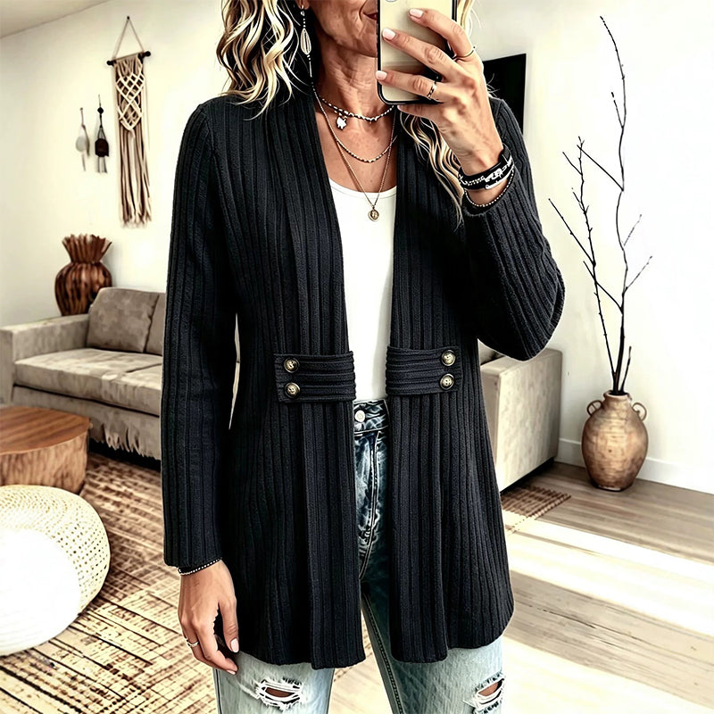 Women Ribbed Knit Open Front Cardigan
