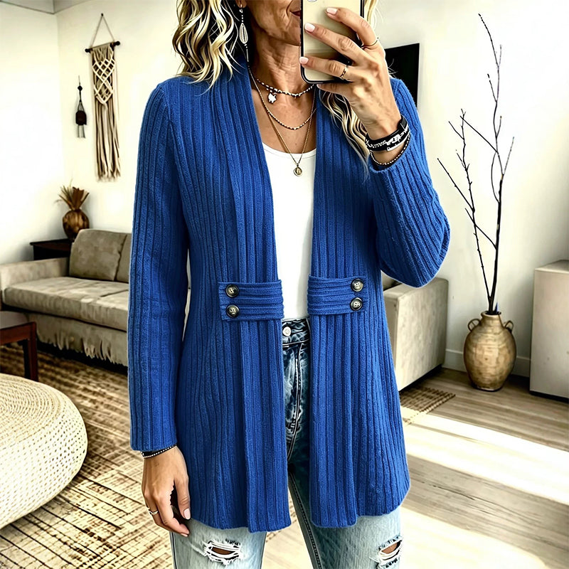 Women Ribbed Knit Open Front Cardigan