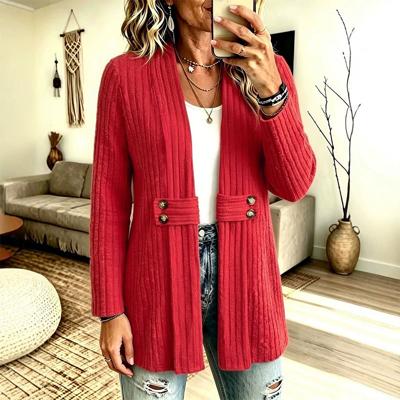 Women Ribbed Knit Open Front Cardigan